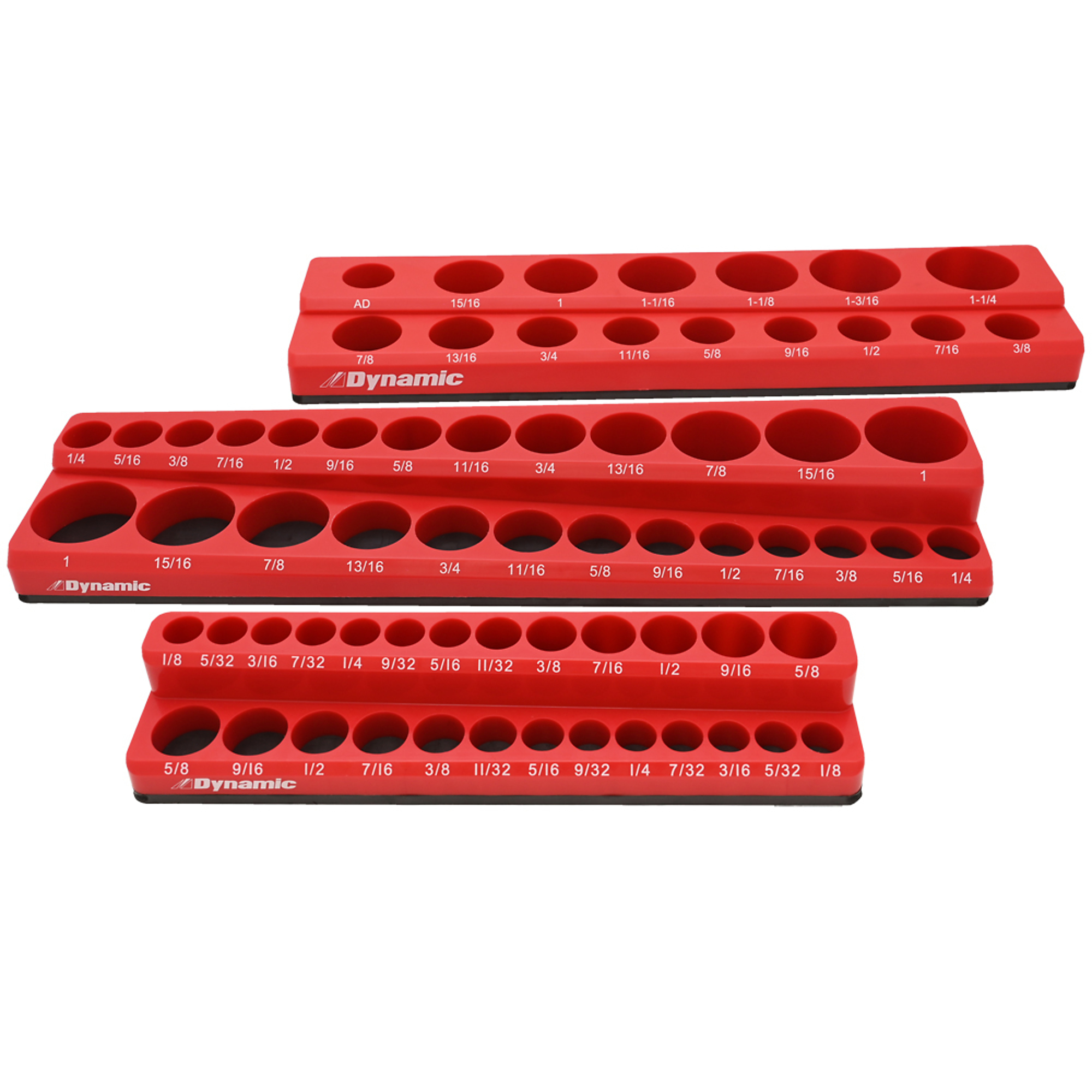 Dynamic Tools, 3 Piece SAE Magnetic Socket Organizer Set, Drive Size Multiple in, Socket Size Multiple in, Pieces (qty.) 3 Model# D029100